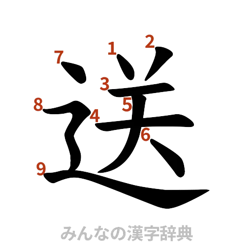 漢字「送」の書き順と画数