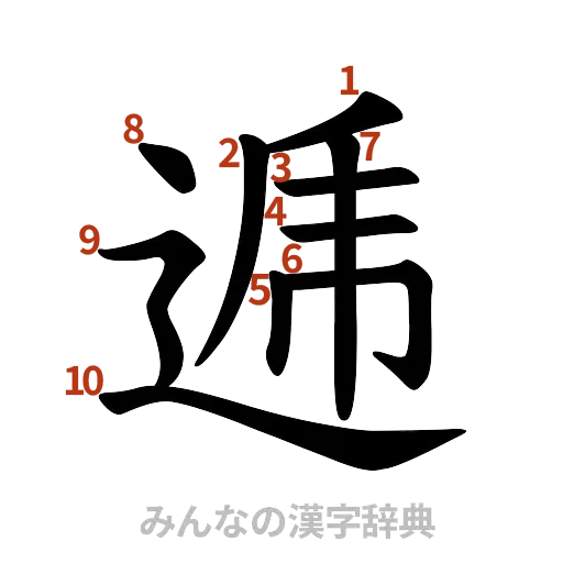 漢字「逓」の書き順と画数