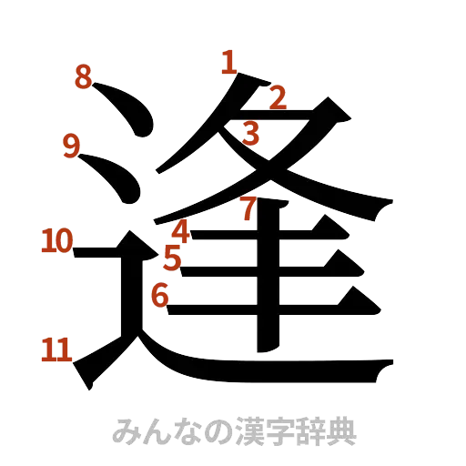 漢字「逢」の書き順と画数