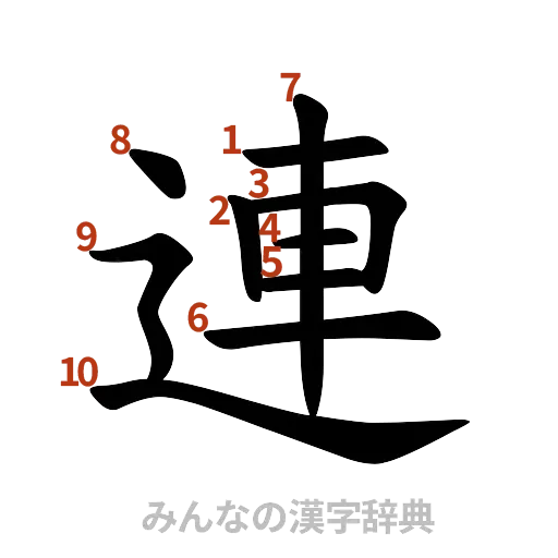 漢字「連」の書き順と画数