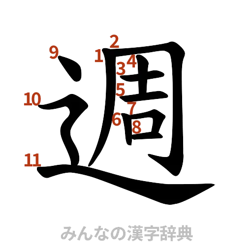 漢字「週」の書き順と画数