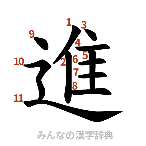 漢字「進」の書き順と画数