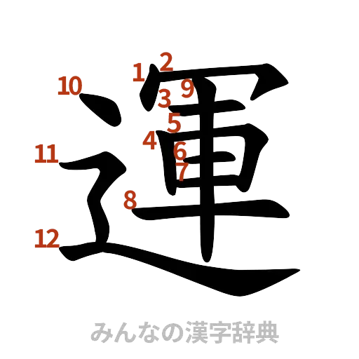 漢字「運」の書き順と画数