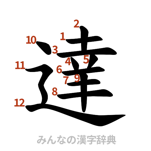 漢字「達」の書き順と画数