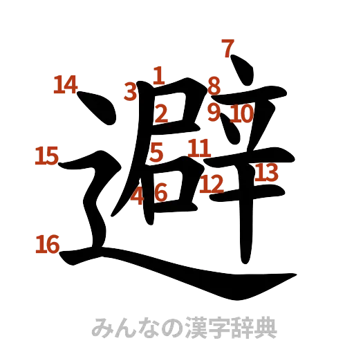 漢字「避」の書き順と画数