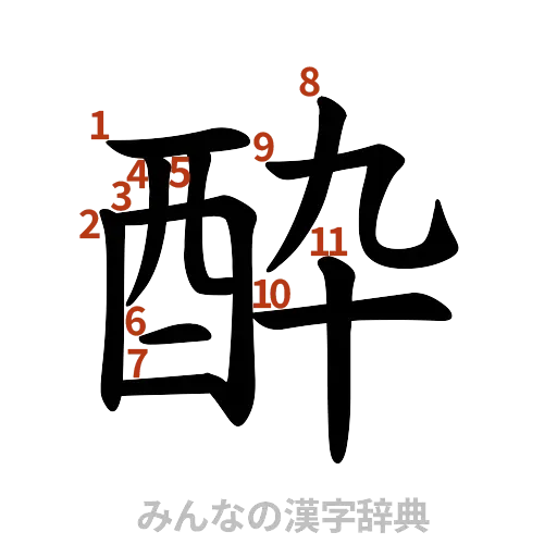 漢字「酔」の書き順と画数