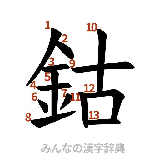 漢字「鈷」の書き順と画数