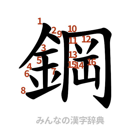漢字「鋼」の書き順と画数