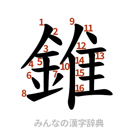 漢字「錐」の書き順と画数