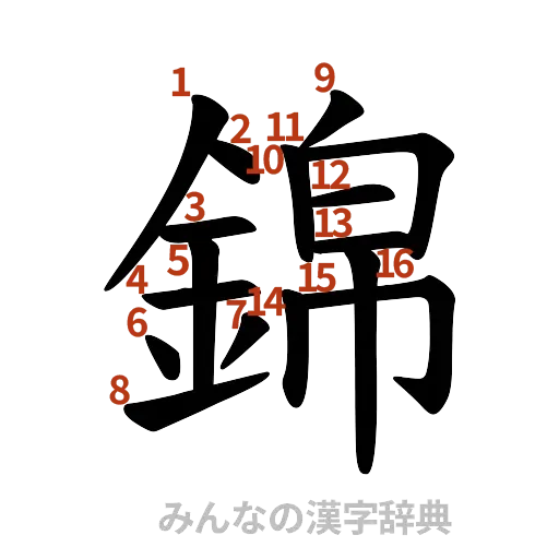 漢字「錦」の書き順と画数