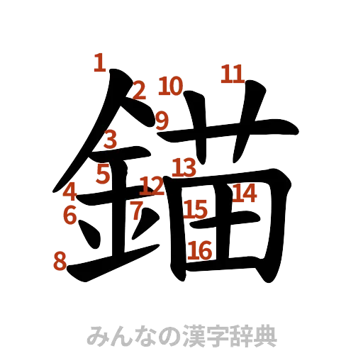 漢字「錨」の書き順と画数