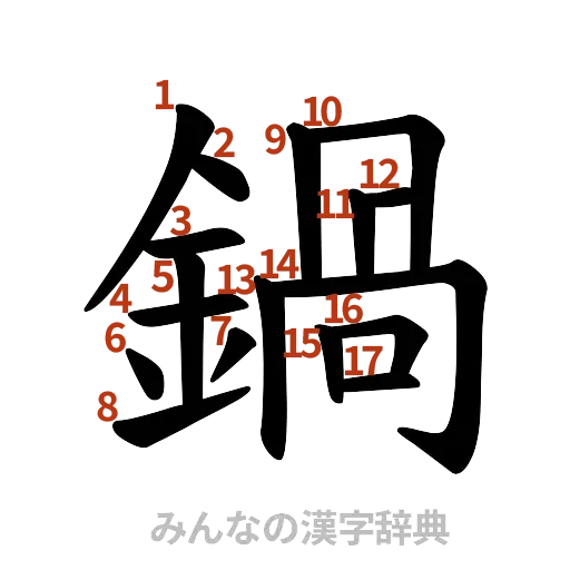 漢字「鍋」の書き順と画数