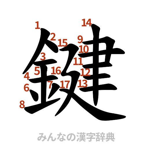 漢字「鍵」の書き順と画数