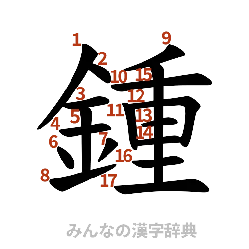 漢字「鍾」の書き順と画数