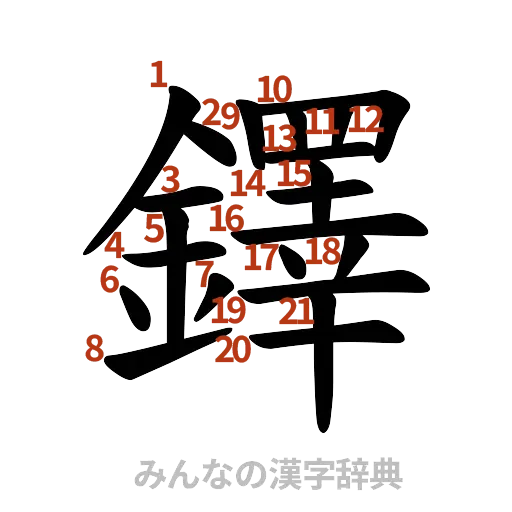 漢字「鐸」の書き順と画数
