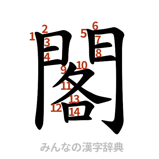漢字「閣」の書き順と画数