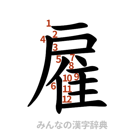 漢字「雇」の書き順と画数