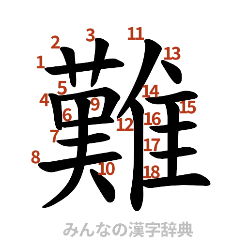 漢字「難」の書き順と画数
