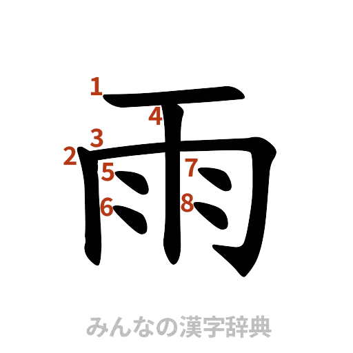 漢字「雨」の書き順と画数