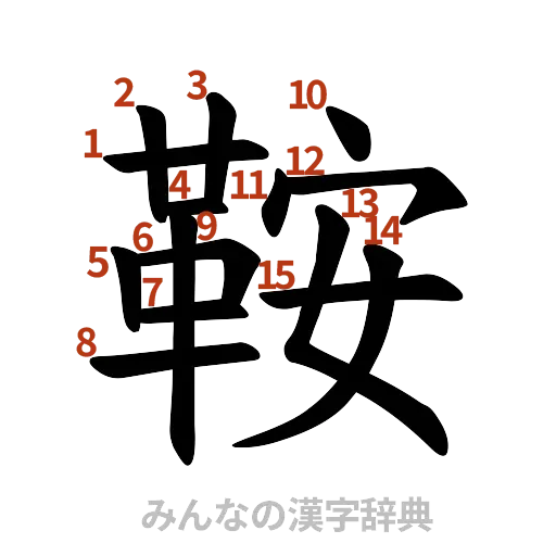 漢字「鞍」の書き順と画数
