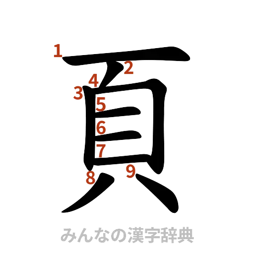 漢字「頁」の書き順と画数