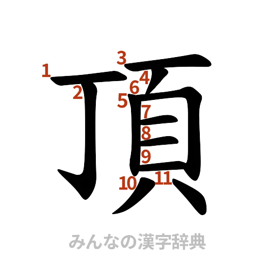 漢字「頂」の書き順と画数
