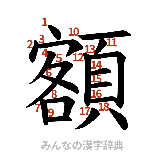 漢字「額」の書き順と画数