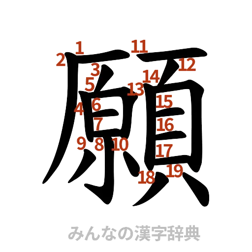 漢字「願」の書き順と画数