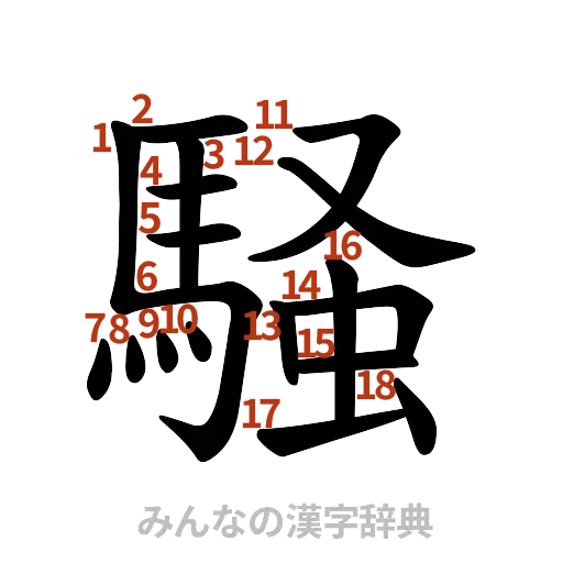 漢字「騒」の書き順と画数