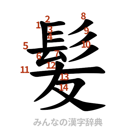 漢字「髪」の書き順と画数