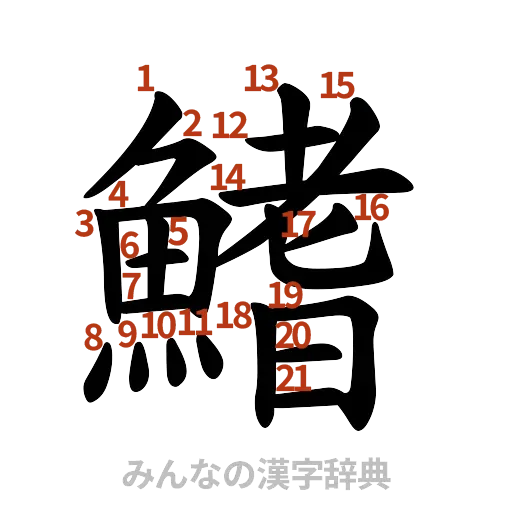 漢字「鰭」の書き順と画数