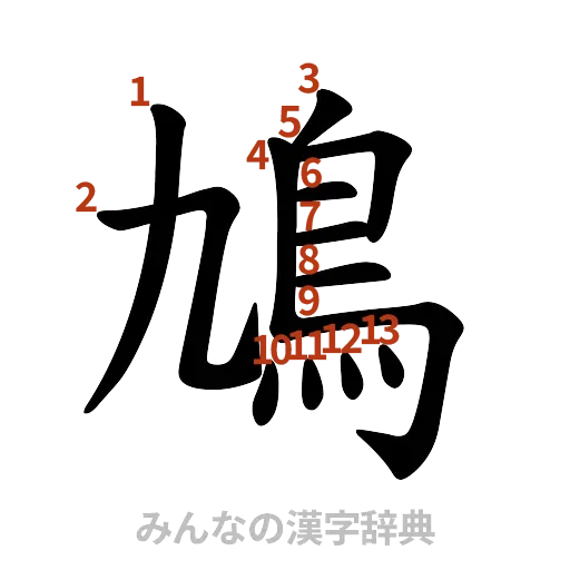 漢字「鳩」の書き順と画数